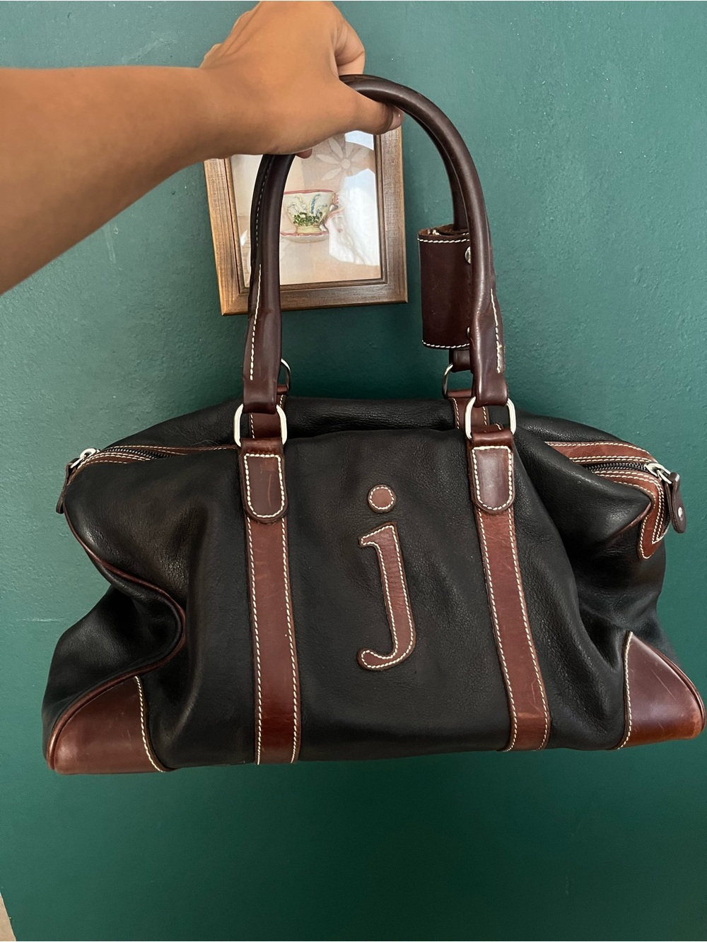 Rare Vintage Genuine Leather Roots Monogram Weekender Bag